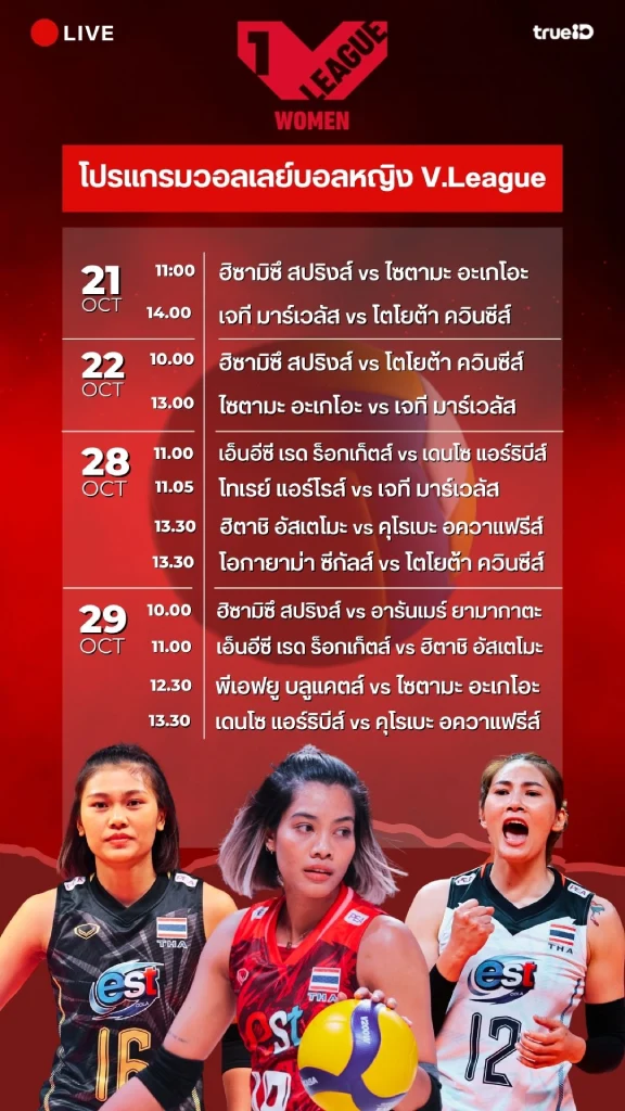 โปรแกรมแข่งขันวอลเลย์บอลหญิง วี.ลีก ต.ค.66