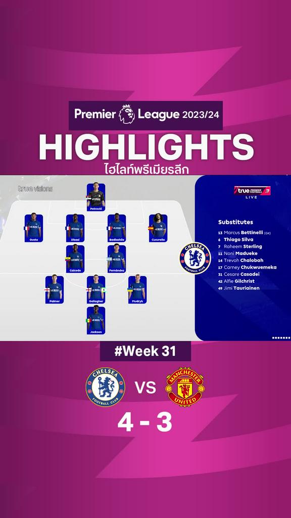 ดราม่าสุดช็อก เชลซี ยิงสองประตูสุดแสบ แซงผีแดง 4-3