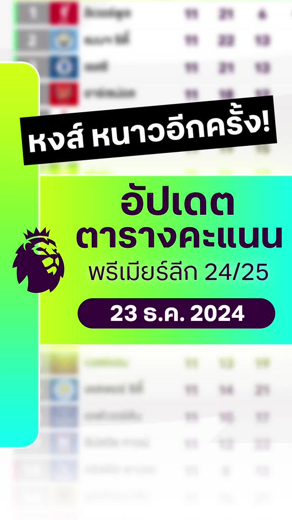 [EPL] ตารางคะแนนพรีเมียร์ลีก 2024/25 : 23 ธ.ค. 2567