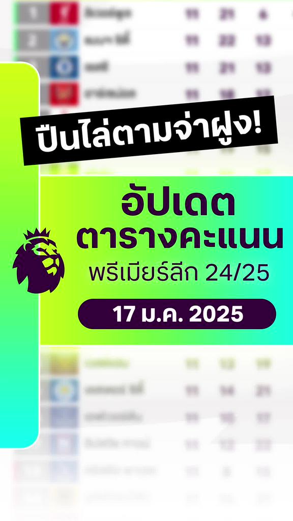 [EPL] ตารางคะแนนพรีเมียร์ลีก 2024/25 : 17 ม.ค. 2568
