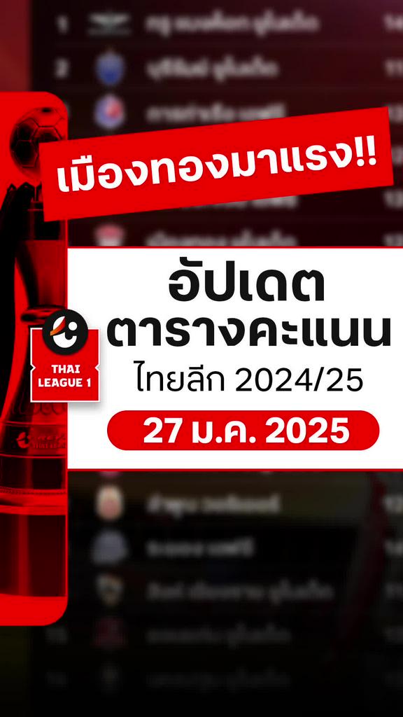 [TL] อัปเดตตารางคะแนนไทยลีก 2024/25 : 27 ม.ค. 2568