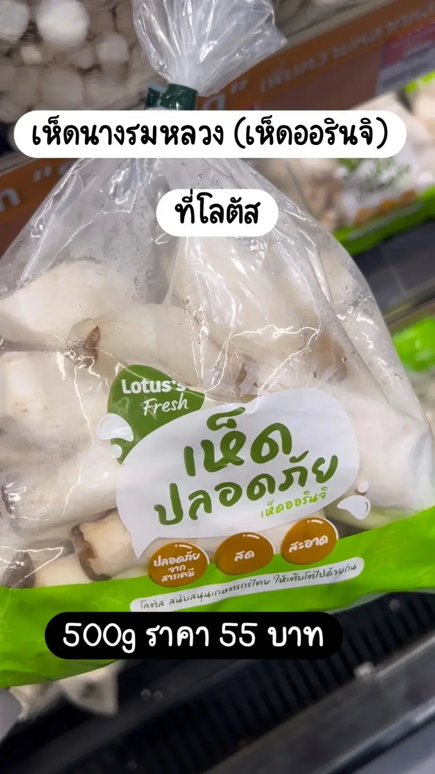 เห็ดนางรมหลวง (ออรินจิ) ที่โลตัส 500g ราคา 55 บาท